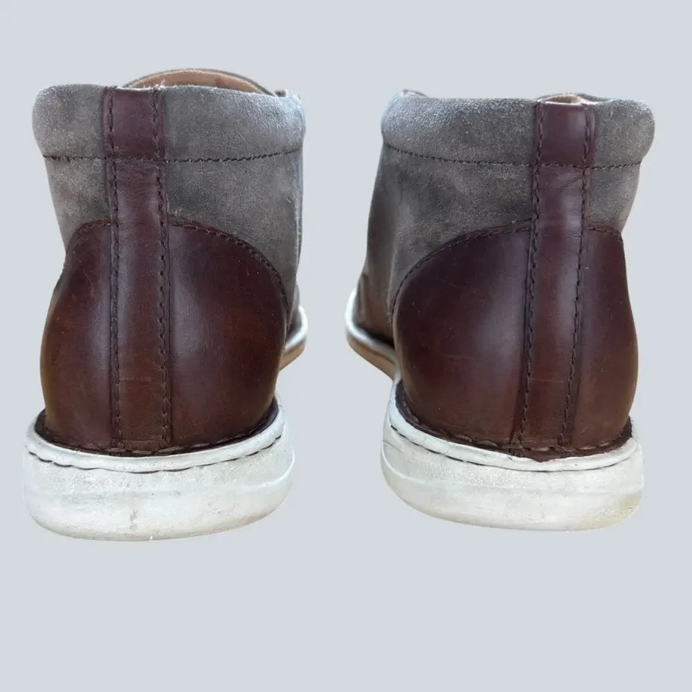 Born Theo Men 13M Grey Suede Chukka Boots Brown Leather Heel Sneaker Sole Hybrid